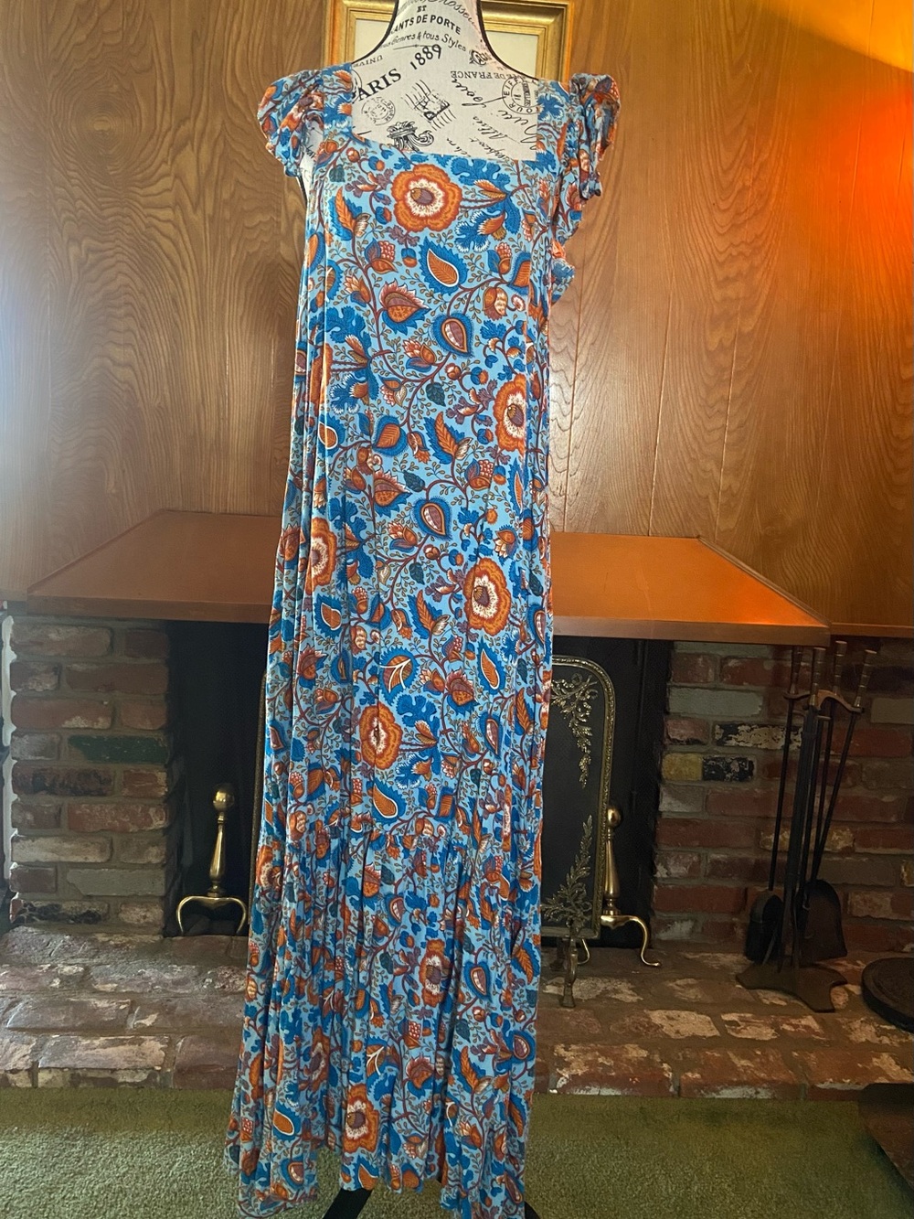 House of Harlow 1960 Blue and Rust Paisley Maxi Dress